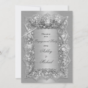 Invitation fête de fiançailles au diamant de luminosité d'arg
