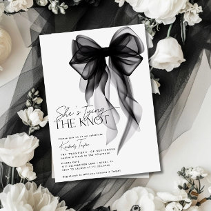 Invitation Fête de Fiançailles au Ruban Noir Elle Noue le Nœu