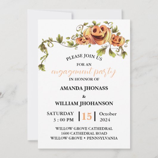 Invitation fête de fiançailles automne halloween citrouille e (Devant)