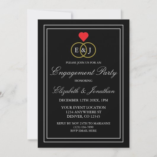 Invitation Fête de fiançailles aux anneaux entrelacés (Devant)