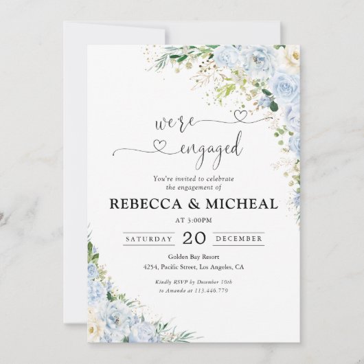 Invitation Fête de fiançailles aux fleurs de eucalyptus bleu (Devant)