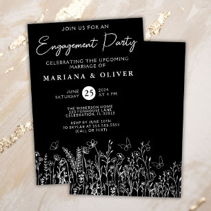 Invitation Fête de fiançailles aux fleurs sauvages noires et 