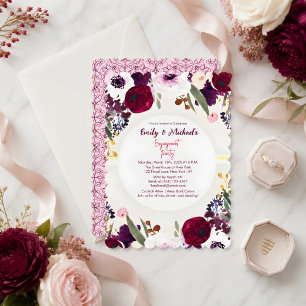 Invitation Fête de fiançailles aux floraisons florales dorées