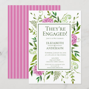 Invitation Fête de fiançailles aux hortensias roses