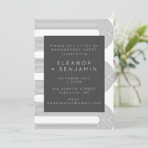 Invitation Fête de fiançailles aux lignes abstraites noires e