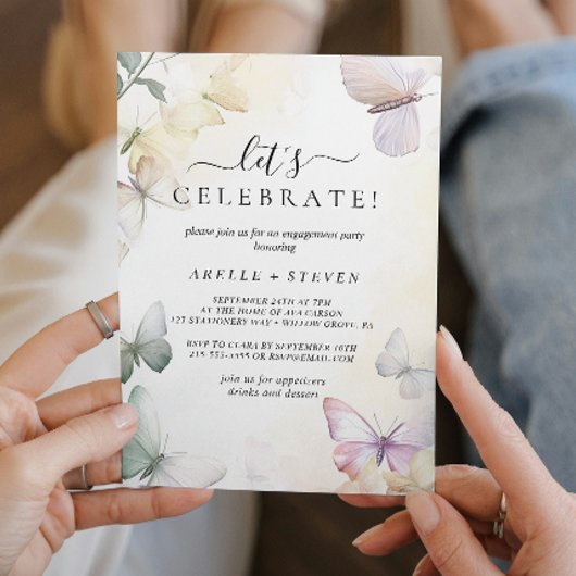 Invitation Fête de fiançailles aux papillons blancs