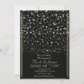 Invitation Fête de fiançailles avec confettis dorés et noirs (Devant)