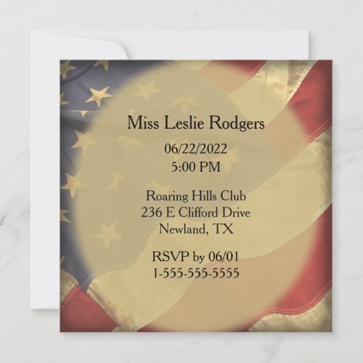 Invitation Fête de Fiançailles avec Drapeau Américain (Dos)