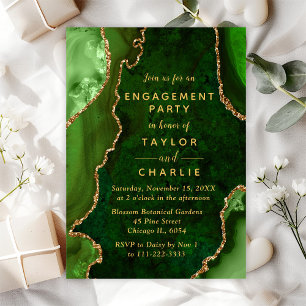 Invitation Fête de fiançailles avec marbre d'agate vert et or
