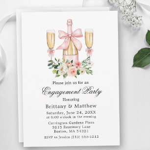 Invitation Fête de fiançailles avec nœud floral rose blanc aq