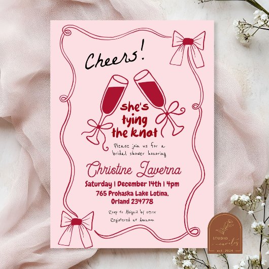 Invitation Fête de Fiançailles avec Ruban Rouge Gribouillé