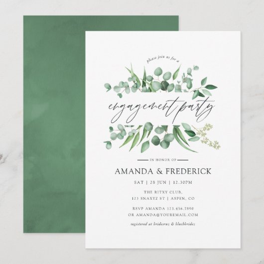 Invitation Fête de fiançailles avec verdure d'eucalyptus à l' (Devant / Derrière)