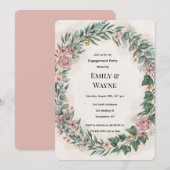 Invitation Fête de fiançailles avec verdure et fleurs roses (Devant / Derrière)