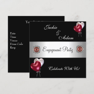 Invitation Fête de fiançailles Ballons Noir Rouge Blanc