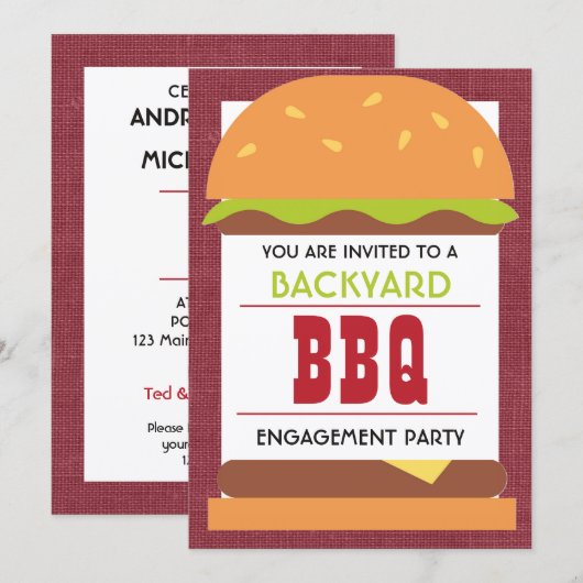 Invitation Fête de fiançailles BBQ dans le jardin (Devant / Derrière)