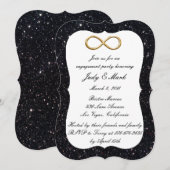 Invitation Fête de fiançailles Black Glitter Gold Infinity (Devant / Derrière)