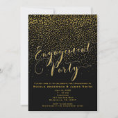 Invitation Fête de Fiançailles Black & Gold Confetti Glam (Devant)