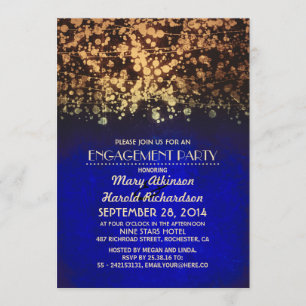 Invitation fête de fiançailles bleu et or