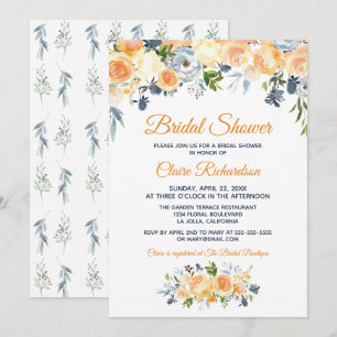 Invitation Fête de fiançailles Bleu marine Corail Floral aqua