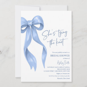 Invitation Fête de Fiançailles Blue Bow Elle Noue le Nœud