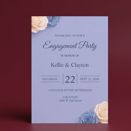 Invitation Fête de fiançailles Blue Rose