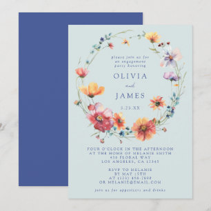 Invitation Fête de fiançailles Blue Wildflower