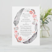 Invitation Fête de fiançailles Bohème Floral Plumes Vintage (Debout devant)