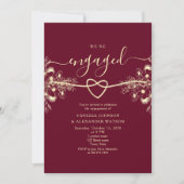 Invitation Fête de fiançailles bordeaux et or (Devant)