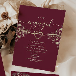 Invitation Fête de fiançailles bordeaux et or