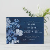Invitation Fête de fiançailles botanique bleu indigo (Debout devant)