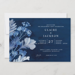 Invitation Fête de fiançailles botanique bleu indigo
