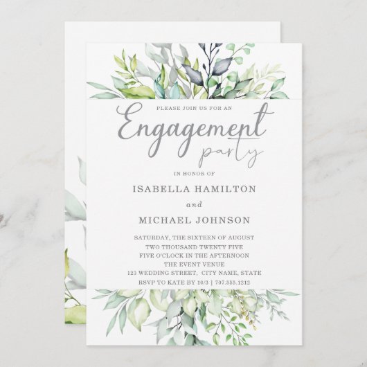 Invitation Fête de fiançailles botanique calligraphique (Devant / Derrière)