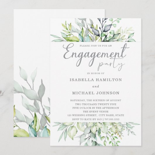 Invitation Fête de fiançailles botanique de calligraphie (Devant / Derrière)