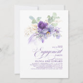 Invitation Fête de fiançailles botanique florale violet lavan (Devant)