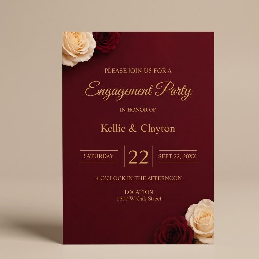 Invitation Fête de fiançailles Burgundy Rose