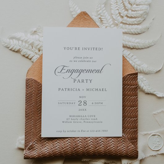 Invitation Fête de fiançailles calligraphie chic classique