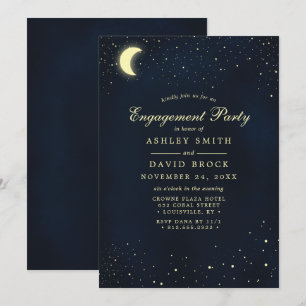 Invitation Fête de Fiançailles Céleste Lune Étoiles Ciel Noct