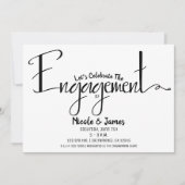 Invitation Fête de fiançailles chic moderne noir et blanc (Devant)