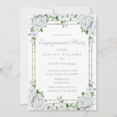Invitation Fête de fiançailles Chic Roses & Bordure Argentée (Devant)