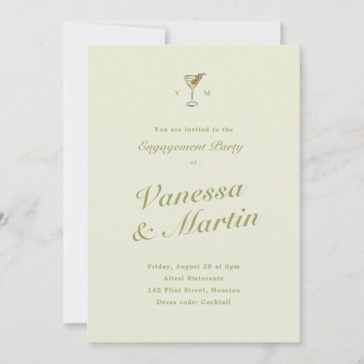 Invitation Fête de Fiançailles Classique Olive Martini (Devant)