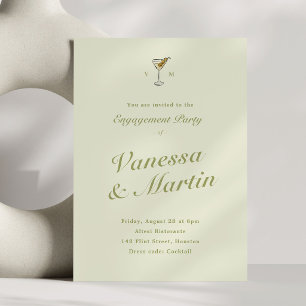 Invitation Fête de Fiançailles Classique Olive Martini