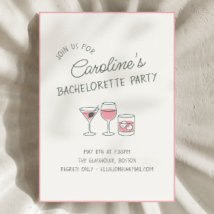 Invitation Fête de Fiançailles Cocktail Rose Illustration Mig
