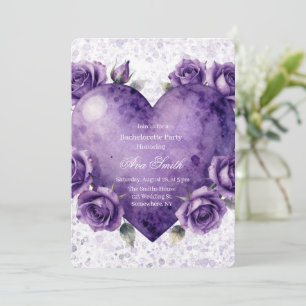 Invitation Fête de Fiançailles Cœur et Roses Peinture Violett