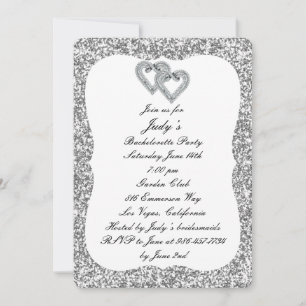 Invitation Fête de Fiançailles Cœurs Diamants Paillettes Arge