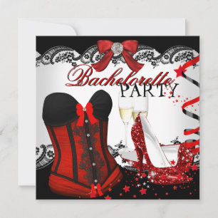 Invitation Fête de Fiançailles Corset en dentelle rouge talon
