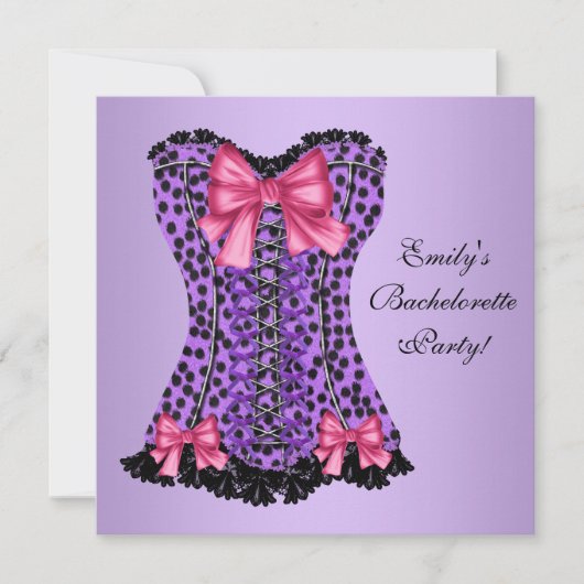 Invitation Fête de Fiançailles Corset Léopard Violet (Devant)