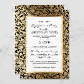 Invitation Fête de fiançailles | Damassé floral doré sur fond (Devant / Derrière)