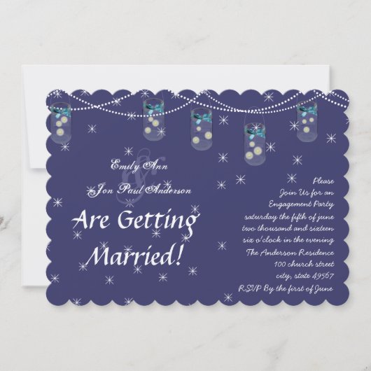 Invitation Fête de fiançailles dans un pot Mason avec des fle (Devant)