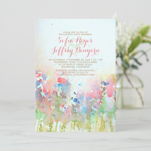 Invitation Fête de fiançailles d'aquarelle - Pré des fleurs (Debout devant)