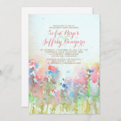 Invitation Fête de fiançailles d'aquarelle - Pré des fleurs (Devant / Derrière)